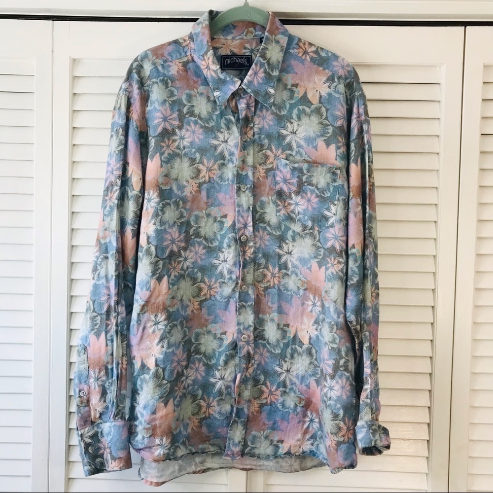 2/$50 MICHAEL’S Floral Linen Button Down Shirt Size Medium